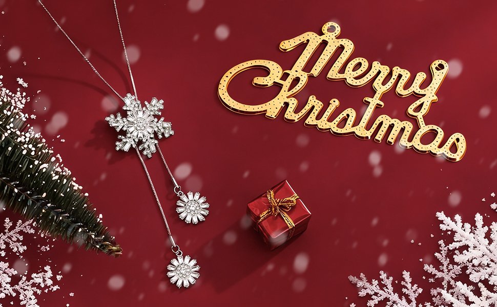 Snowflake Charm Long Chain Pendant Necklace