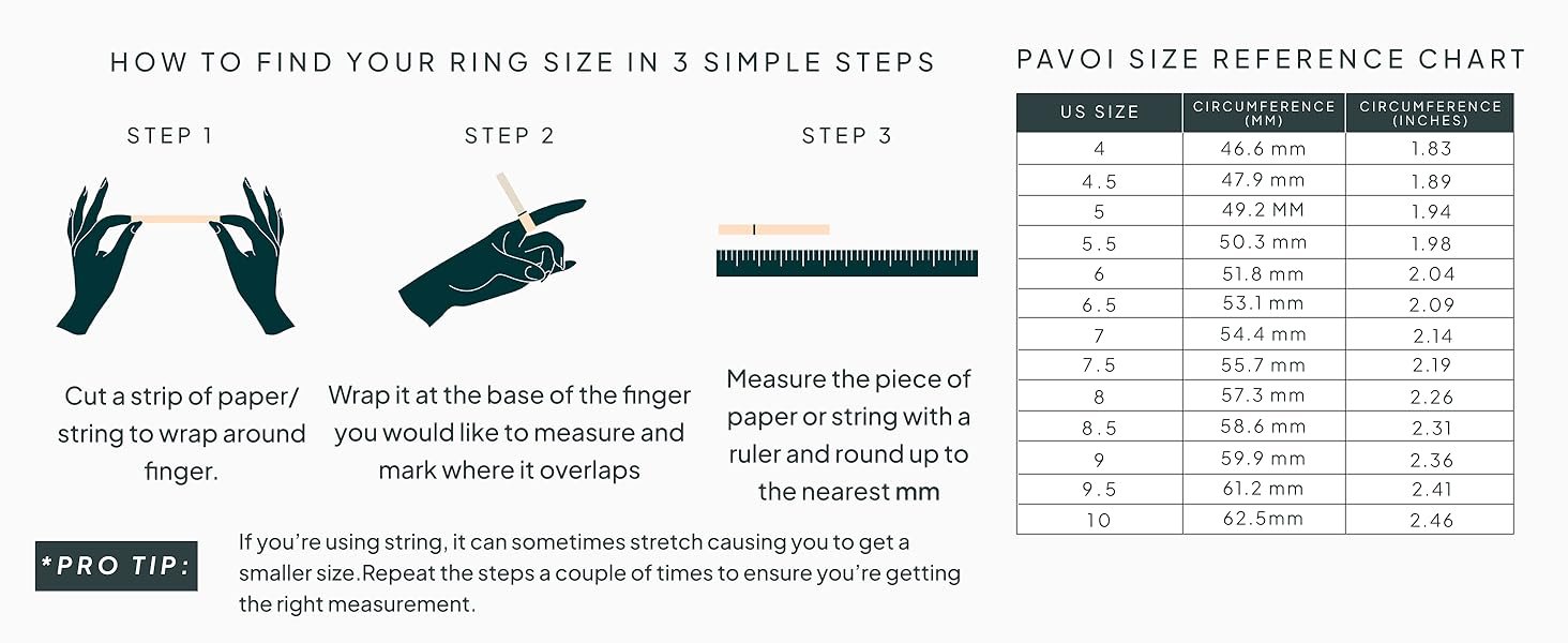 PAVOI Ring Size Chart