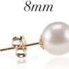 18K Gold Plated 925 Sterling Silver Round Stud White Simulated Shell Pearl Earrings