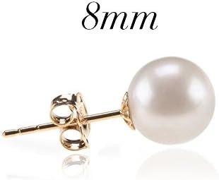 18K Gold Plated 925 Sterling Silver Round Stud White Simulated Shell Pearl Earrings