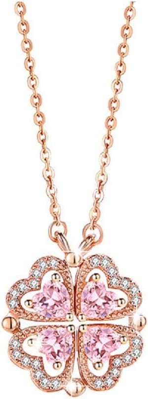 Sterling Silver Heart Shaped and Four Leaf Clover Convertible Pendant Necklace Crystals Jewelry for Women