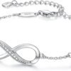 Infinity Heart Birthstone Charm Link Bracelet for Women 925 Sterling Silver Adjustable Mother's Day Christmas Day Gift Anniversary Birthday Jewelry for Wife Girlfriend Her