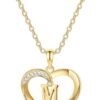Heart Initial Necklace for Women, 14K Gold Plated Cubic Zirconia Heart Pendant Necklace, Dainty Initial Charm Necklace Letter A to Z Initial Jewelry for Women Girls