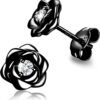 Gold Plated Sterling Silver Rose Flower Earring Studs, Hypoallergenic & Nickel Free Earrings for Women