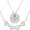 Sterling Silver Heart Shaped and Four Leaf Clover Convertible Pendant Necklace Crystals Jewelry for Women