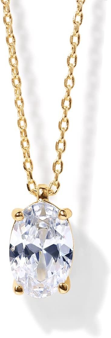 14K Gold Plated Cubic Zirconia Diamond Pendant Necklace for Women | Adjustable Slider