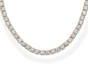 14K Gold Plated 3mm Simulated Diamond Tennis Necklace – Chunky Long Necklace for Women – Sizes 16" and 18"