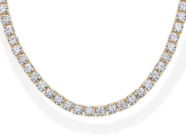 14K Gold Plated 3mm Simulated Diamond Tennis Necklace – Chunky Long Necklace for Women – Sizes 16" and 18"