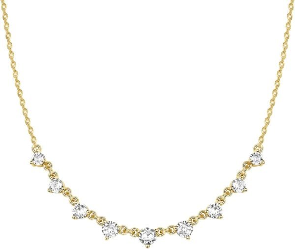 14K Gold Plated Station Necklace - Simulated Diamond Layering Necklaces - Womens CZ Chain