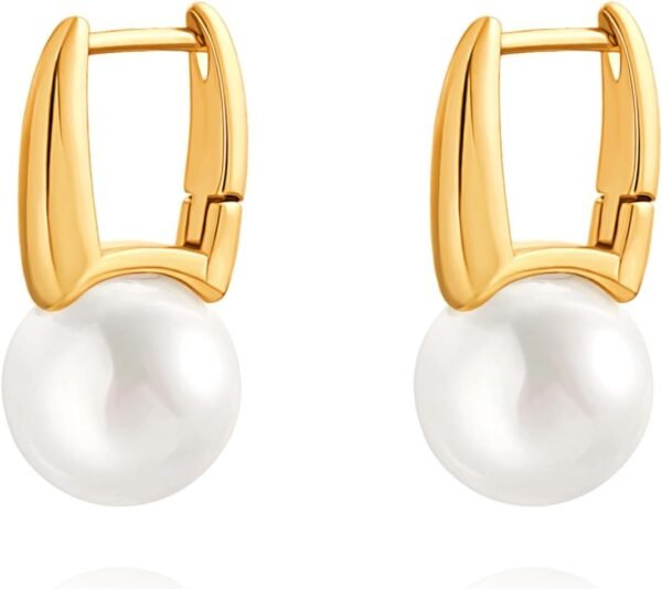 925 Sterling Silver Hoop Handpicked AAA+ Quality 7.5-8mm White Freshwater Cultured Pearl Dangle Drop Earrings Jewelry for Women