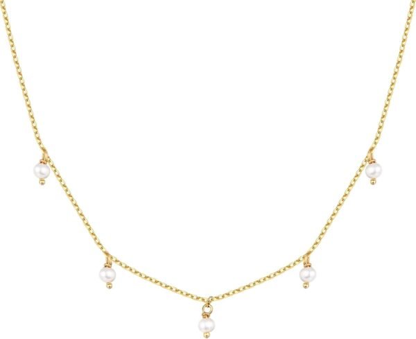 14K Gold Plated Station Necklace - Simulated Diamond Layering Necklaces - Womens CZ Chain