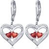 Heart Leverback Earrings Double Birthstone Dangle Earrings for Women, Love Jewelry for Her, Christmas Gifts for Women, Anniversary Birthday Gift for Mom Wife Girlfriend