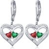 Heart Leverback Earrings Double Birthstone Dangle Earrings for Women, Love Jewelry for Her, Christmas Gifts for Women, Anniversary Birthday Gift for Mom Wife Girlfriend