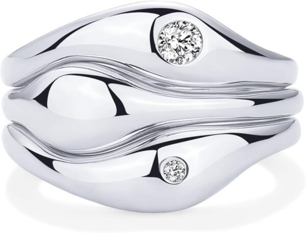 14K Gold Plated Chunky Stackable Rings Set for Women | Cubic Zirconia Bands Set | 3 Statement Rings Pack