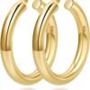 61D1qUvr35L._AC_SL1500 4mm Thick Gold Chunky Earrings Steling Silver Post Hoops Earrings For Women Hollow Tube Hoops Earrings Thick Gold Hoop Earrings Hypoallergenic Lightweight Gold Hoop Large Earrings 20/30/40/50/60MM