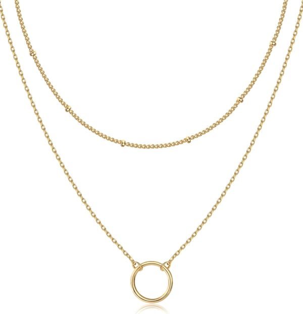 14K Gold Plated Layering Necklaces | Stylish Minimalist Design Pendant Necklaces | Bar, Circle, Lotus, Disc, Dog Tag, Horizontal Bar Pendants for Women