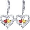 Heart Leverback Earrings Double Birthstone Dangle Earrings for Women, Love Jewelry for Her, Christmas Gifts for Women, Anniversary Birthday Gift for Mom Wife Girlfriend