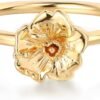 Birth Flower Ring for Women 14K Gold Plated Floral Minimalist Stackable Finger Jewelry Birthday Gifts
