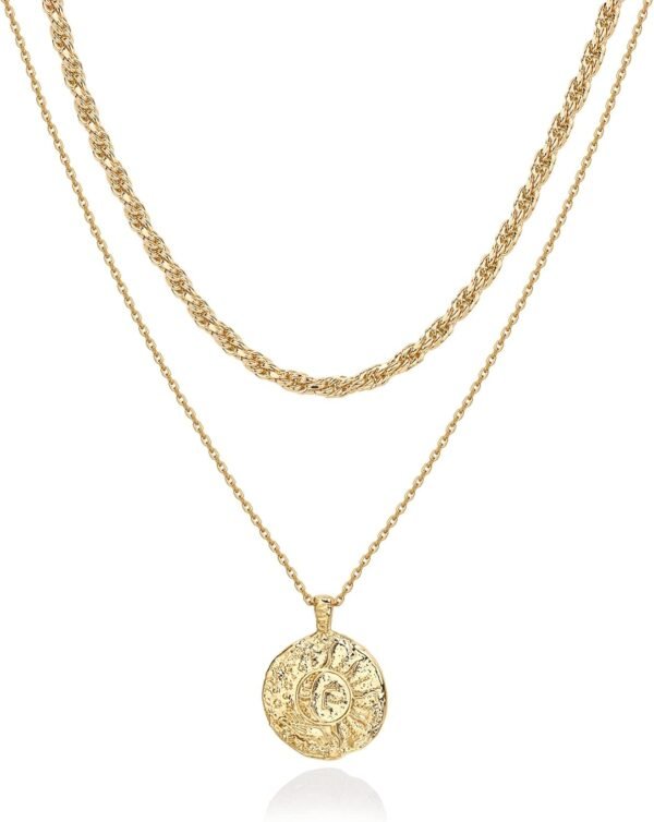 14K Gold Plated Layering Necklaces | Stylish Minimalist Design Pendant Necklaces | Bar, Circle, Lotus, Disc, Dog Tag, Horizontal Bar Pendants for Women