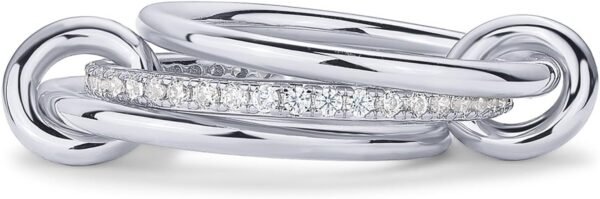 14K Gold Plated Interlocked Stackable Rings for Women - Statement Mixed Metals Multi Ring Stack - Cubic Zirconia Two-Toned Connected Bands Stacking Jewelry