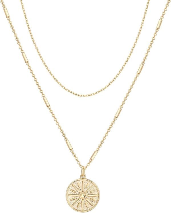 14K Gold Plated Layering Necklaces | Stylish Minimalist Design Pendant Necklaces | Bar, Circle, Lotus, Disc, Dog Tag, Horizontal Bar Pendants for Women