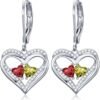 Heart Leverback Earrings Double Birthstone Dangle Earrings for Women, Love Jewelry for Her, Christmas Gifts for Women, Anniversary Birthday Gift for Mom Wife Girlfriend