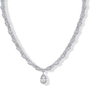 14K Gold Plated Pear Tennis Necklaces for Women - Cubic Zirconia Tennis Necklace with Drop for Brides & Bridesmaids - Cute Simulated Diamond Chain Trendy Wedding Jewelry