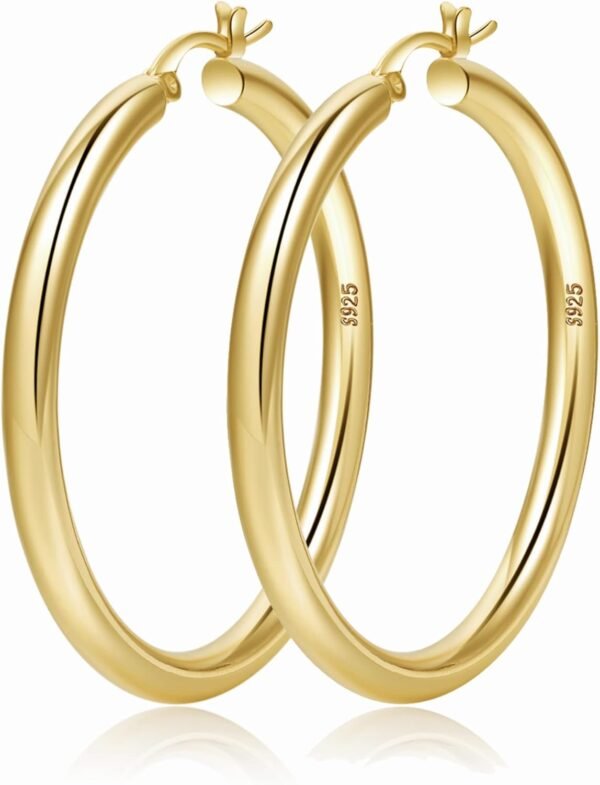 61QEZxojuzL._AC_SL1500 4mm Thick Gold Chunky Earrings Steling Silver Post Hoops Earrings For Women Hollow Tube Hoops Earrings Thick Gold Hoop Earrings Hypoallergenic Lightweight Gold Hoop Large Earrings 20/30/40/50/60MM