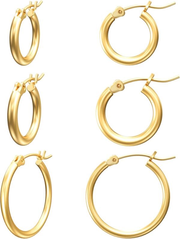 Gold Hoop Earrings for Women 14K Real Gold Plated Hoops with 925 Sterling Silver Post