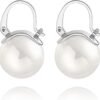 925 Sterling Silver Hoop Handpicked AAA+ Quality 7.5-8mm White Freshwater Cultured Pearl Dangle Drop Earrings Jewelry for Women