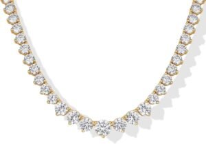 14K Gold Plated Graduated Tennis Necklaces for Women - Cubic Zirconia Tennis Necklace for Brides & Bridesmaids - Simulated Diamond Chain Trendy Wedding Jewelry