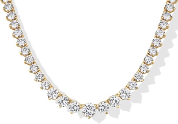 14K Gold Plated Graduated Tennis Necklaces for Women - Cubic Zirconia Tennis Necklace for Brides & Bridesmaids - Simulated Diamond Chain Trendy Wedding Jewelry