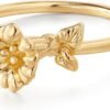 Birth Flower Ring for Women 14K Gold Plated Floral Minimalist Stackable Finger Jewelry Birthday Gifts