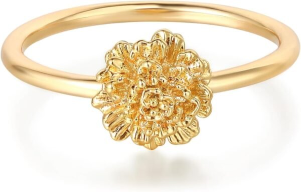 Birth Flower Ring for Women 14K Gold Plated Floral Minimalist Stackable Finger Jewelry Birthday Gifts