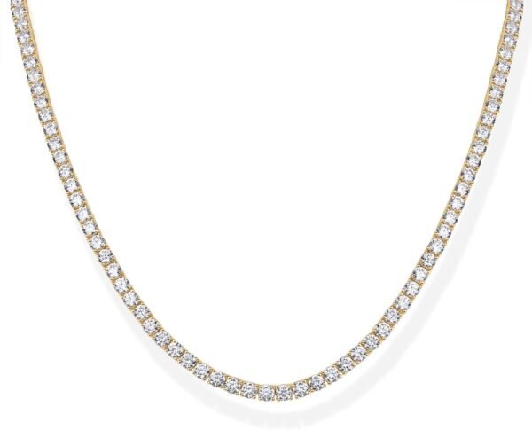14K Gold Plated 3mm Simulated Diamond Tennis Necklace – Chunky Long Necklace for Women – Sizes 16" and 18"
