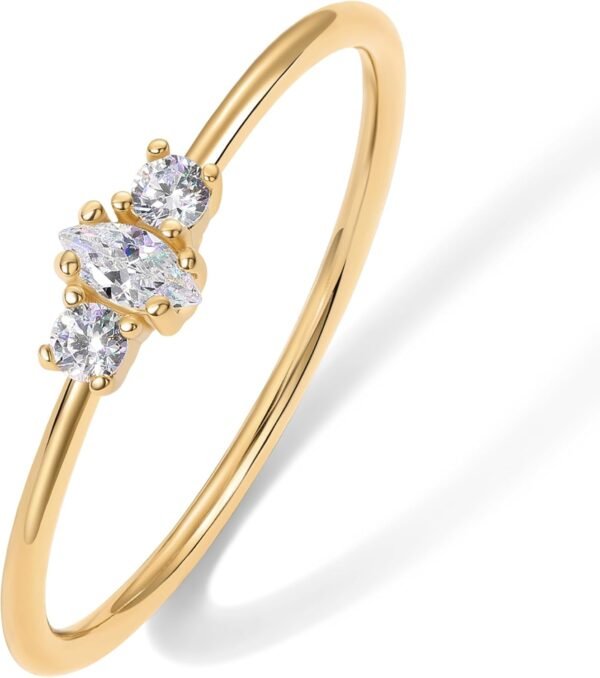 18K Gold Plated Marquise Round Mini Cubic Zirconia Stackable Rings for Women | Dainty Stacking Thin Band for Women