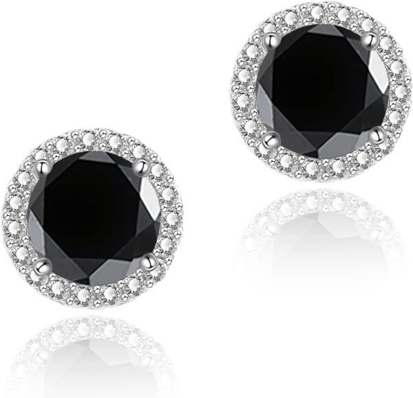 Cubic Zirconia Earrings Studs, Halo CZ Birthstone Simulated Diamond Stud Earrings for Women