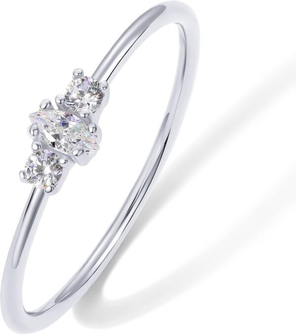 18K Gold Plated Marquise Round Mini Cubic Zirconia Stackable Rings for Women | Dainty Stacking Thin Band for Women