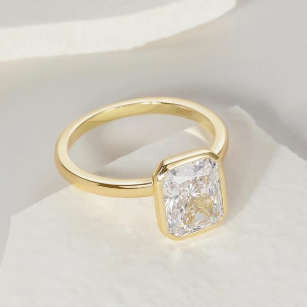925 Sterling Silver Engagement Rings for Women Radiant Cut Cubic Zirconia Wedding Bands 14K Gold Plated Bezel Promise Rings for Her Size 4-10