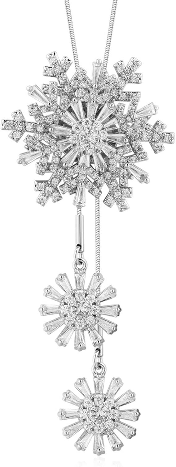 Winter Snowflake Charm Long Chain Sweater Necklace Dainty Cubic Zirconia Snowflake Pendant Necklace Silver Trendy Christmas Jewelry for Women Elegant Y Chain Jewelry