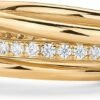 14K Gold Plated Interlocked Stackable Rings for Women - Statement Mixed Metals Multi Ring Stack - Cubic Zirconia Two-Toned Connected Bands Stacking Jewelry