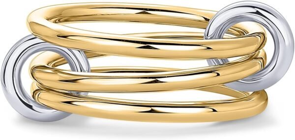 14K Gold Plated Interlocked Stackable Rings for Women - Statement Mixed Metals Multi Ring Stack - Cubic Zirconia Two-Toned Connected Bands Stacking Jewelry