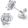 Gold Plated Sterling Silver Rose Flower Earring Studs, Hypoallergenic & Nickel Free Earrings for Women