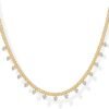 14K Gold Plated Station Necklace - Simulated Diamond Layering Necklaces - Womens CZ Chain