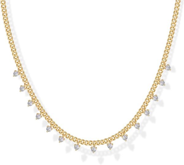 14K Gold Plated Station Necklace - Simulated Diamond Layering Necklaces - Womens CZ Chain
