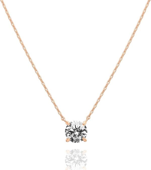 14K Gold Plated Crystal Solitaire 1.5 Carat (7.3mm) Cubic Zirconia Dainty Choker Necklace | Gold Necklaces for Women