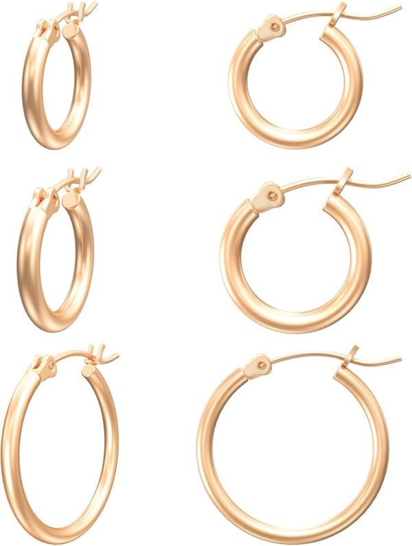 Gold Hoop Earrings for Women 14K Real Gold Plated Hoops with 925 Sterling Silver Post