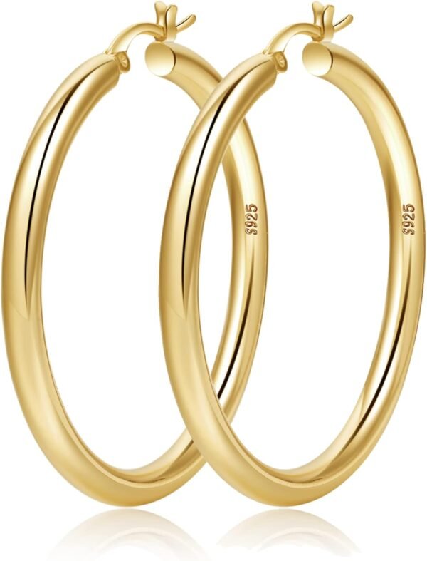 61qx4tKiRlL._AC_SL1500 4mm Thick Gold Chunky Earrings Steling Silver Post Hoops Earrings For Women Hollow Tube Hoops Earrings Thick Gold Hoop Earrings Hypoallergenic Lightweight Gold Hoop Large Earrings 20/30/40/50/60MM