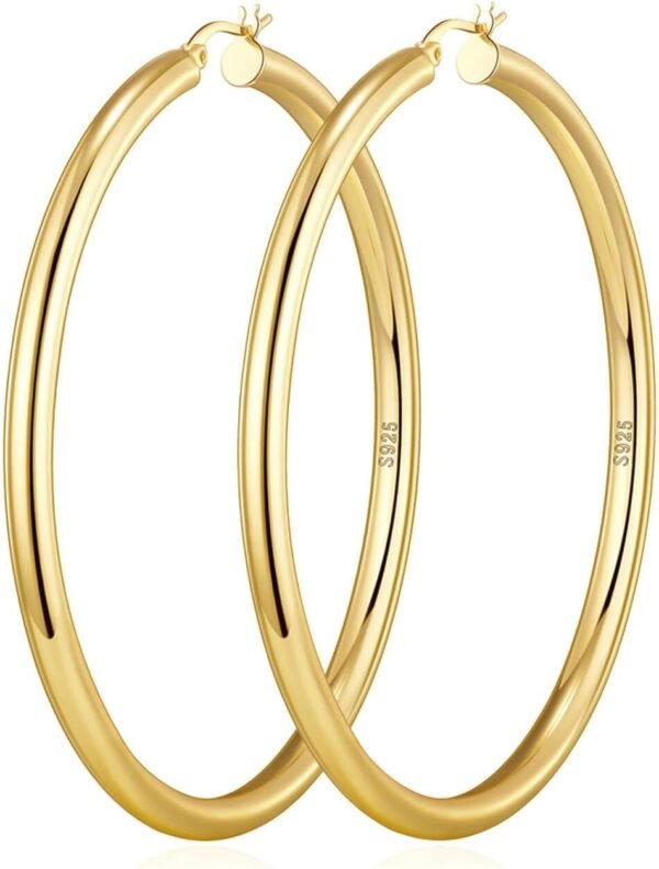61xR_JR1dqL._AC_SL1280 4mm Thick Gold Chunky Earrings Steling Silver Post Hoops Earrings For Women Hollow Tube Hoops Earrings Thick Gold Hoop Earrings Hypoallergenic Lightweight Gold Hoop Large Earrings 20/30/40/50/60MM