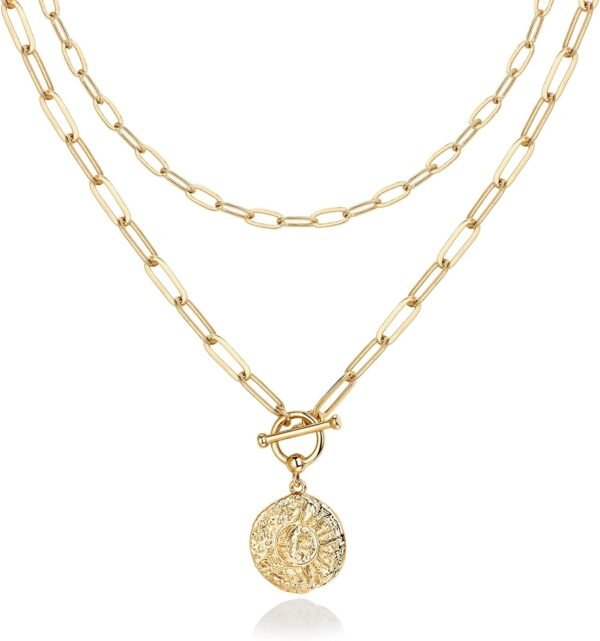 14K Gold Plated Layering Necklaces | Stylish Minimalist Design Pendant Necklaces | Bar, Circle, Lotus, Disc, Dog Tag, Horizontal Bar Pendants for Women